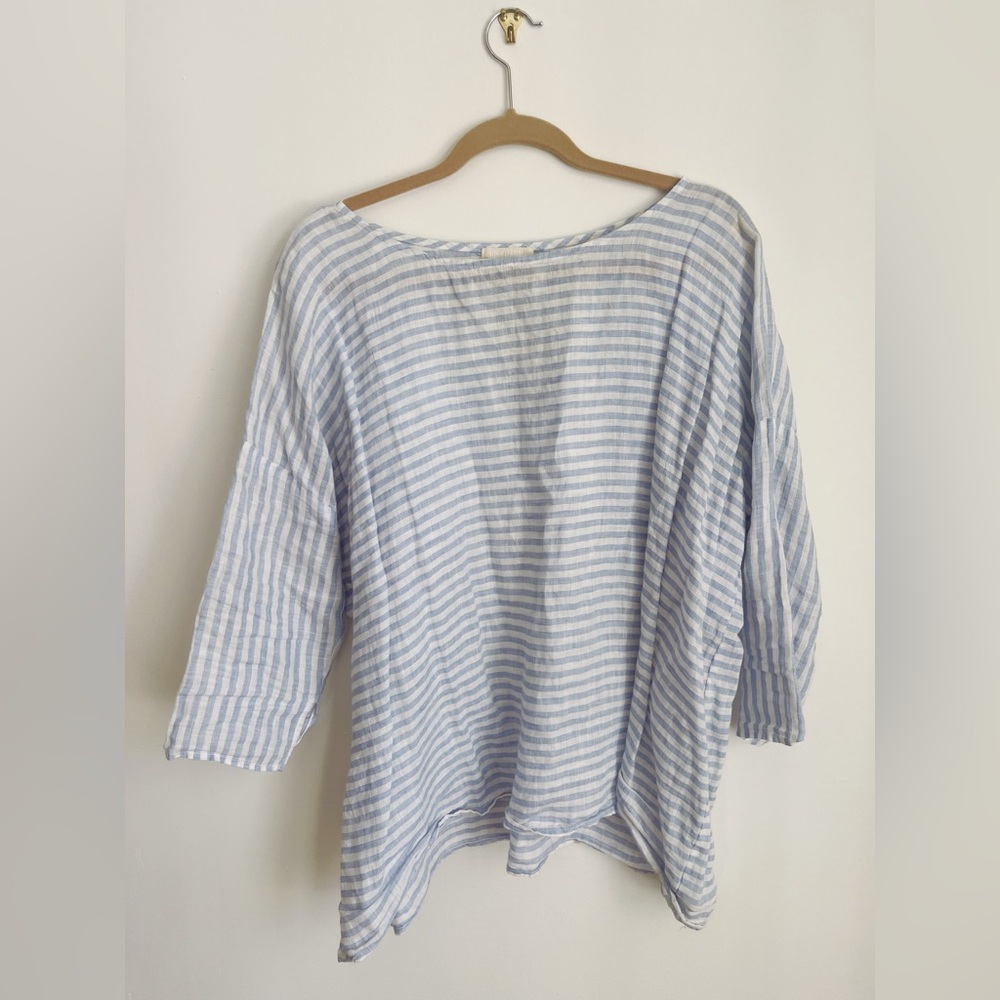 CP Shades Blue Striped Linen Top - Small